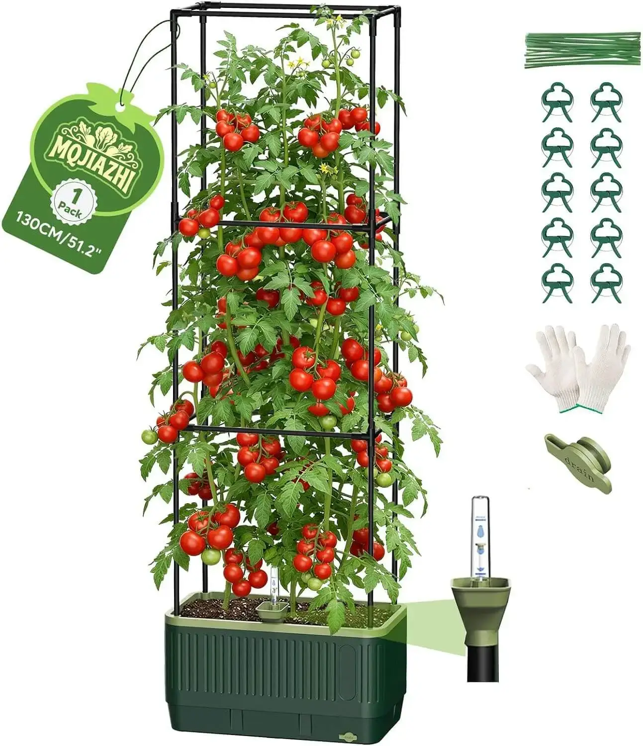 Self-Watering Planter With Adjustable Trellis